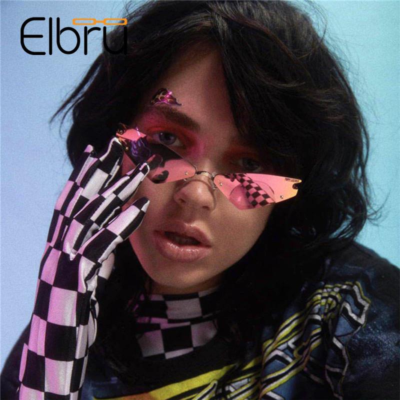 

Sunglasses Elbru 2021 Rimless Cat Eye Women Luxury Female Metal Frame Mirror Sun Glasses Vintage Narrow Triangle Cateye Sunglass