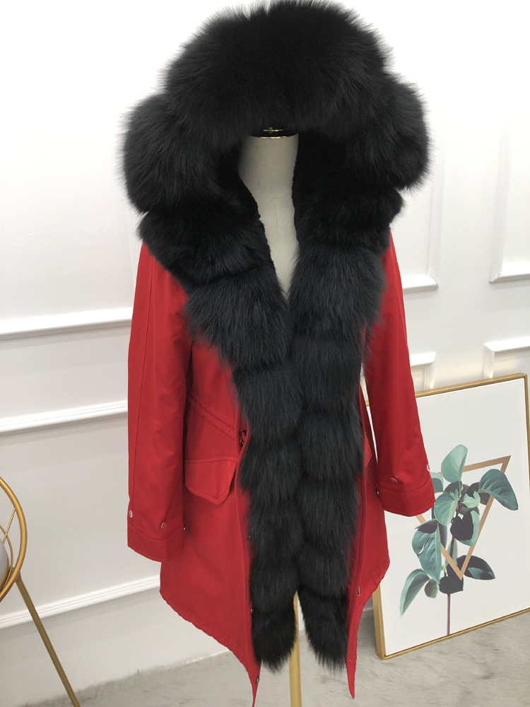 

Jacket Women Winter Outwear Leather Natural Fox Collar 2020 Thick Parkas New Hot Rex Rabbit Skin S7vv, Red