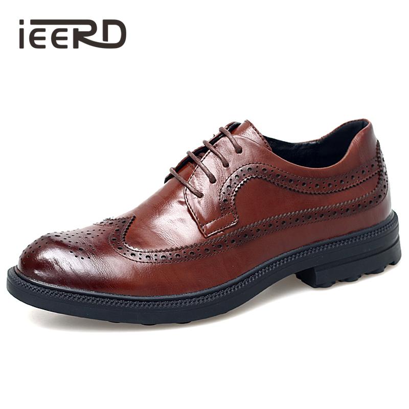

IEERD Fashion Print Genuine Leather Shoes Men Formal Dress Shoes British Gentleman Brogue Slip-On Men Oxfords, Black
