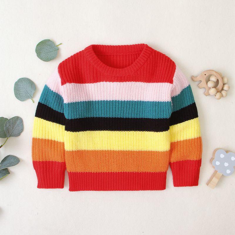 

Rainbow Sweaters Children Clothes Baby Girls Cotton Warm Pullovers Girls Winter Autumn Knitted Loose Jackets 0-4Y New Arrival