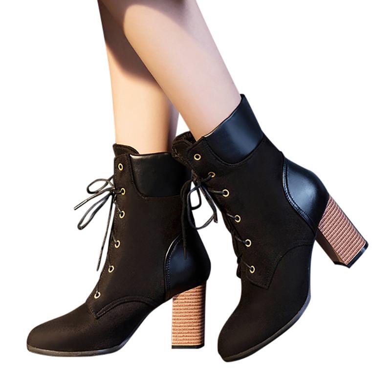 

2020 Stylish Women's Elegant Ankle Boots Winter Lace Up Pointed Toe Short Boot Office Lady Super High Heel Shoes England Style, Black