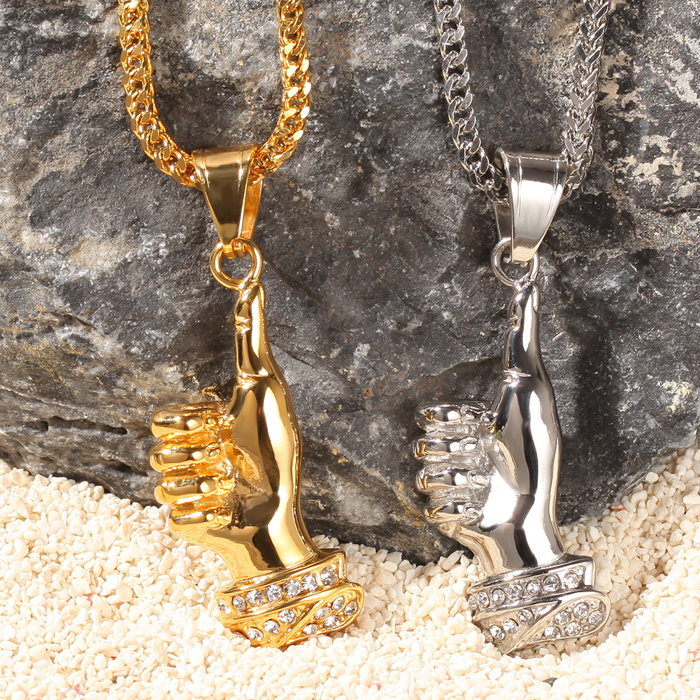 

Hip Hop Necklace Bling Iced Out Rhinestone First 1 Thumb Hand Pendant Necklace Mens Womens Body Jewelry Gifts