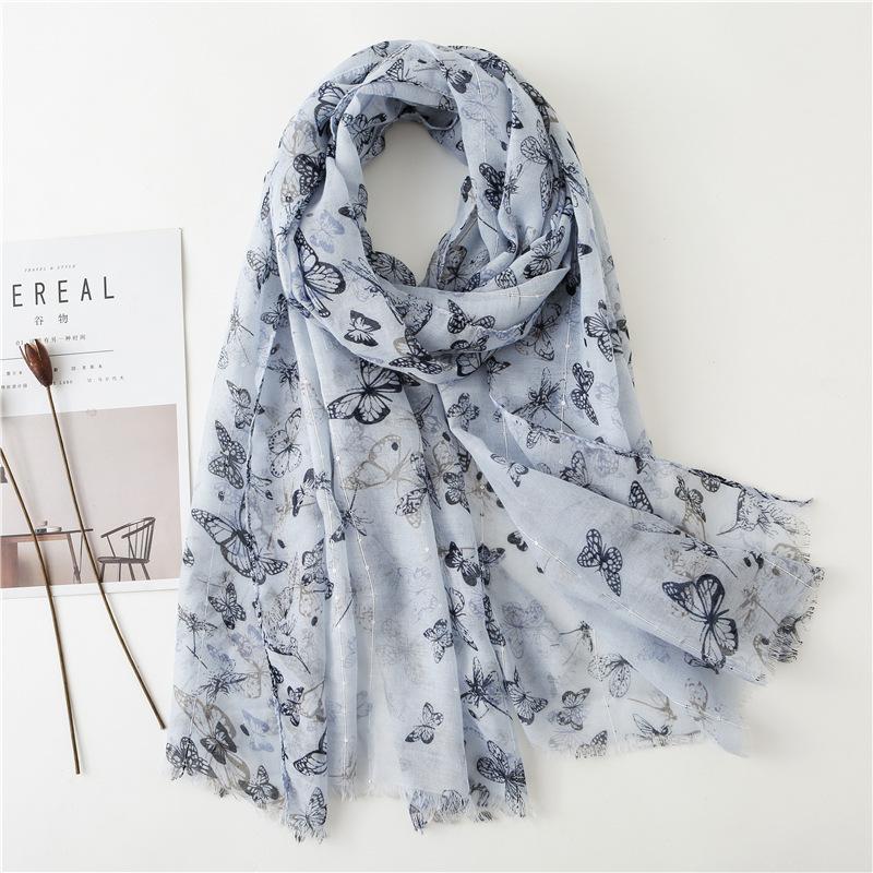

Sequin Colorful Butterfly Dragonfly Cotton Scarf Autumn And Winter Women's INS-Style Voile Split Shall Sun-resistant Shawl Thin