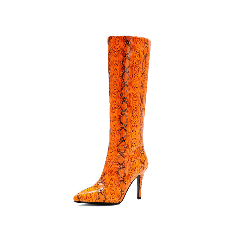 

2021 New Big 34-48 Women's Sexy Stiletto Heels to Ladies Shoes Three Colours Winter High Boots Q4NV, Orange.