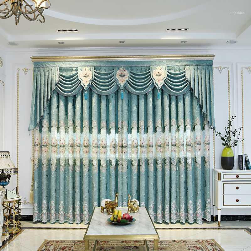 

2020 new high-end European style living room curtains, sun-shading hollow embroidery simple European household finished curtains1, Luxury tulle