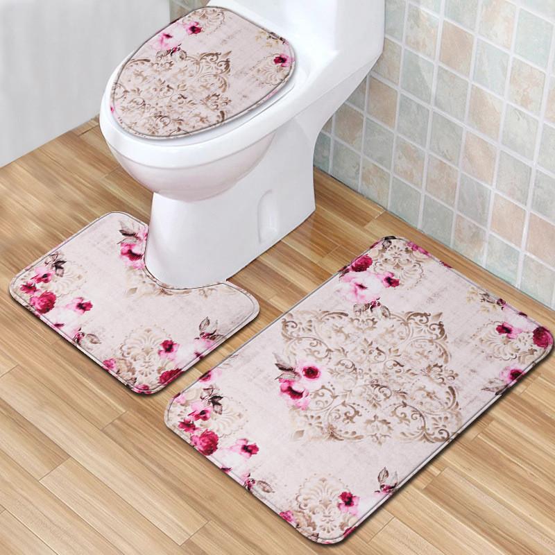 

3 Piece/set 45*75cm Printing Flowers Bath Mat Set Non-slip Bathroom Rugs 3D Absorbent Carpet for Home Decor Toilet Mat Doormat