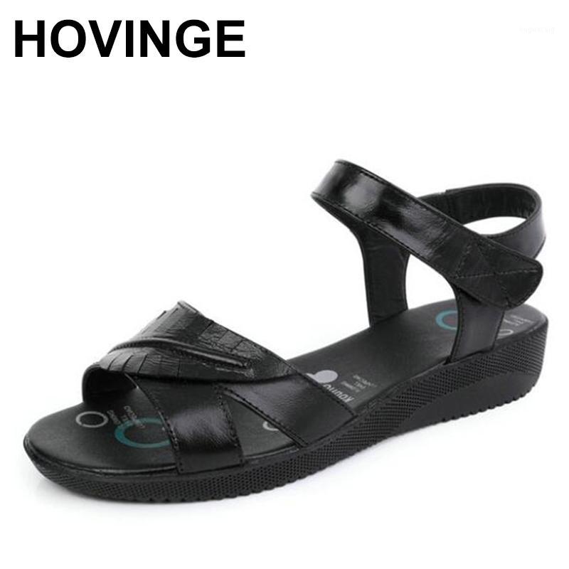 

HOVINGE 2020 New Summer Genuine Leather Sandals Light Comfortable Wedge Sandals Women Fashion Casual1, Black