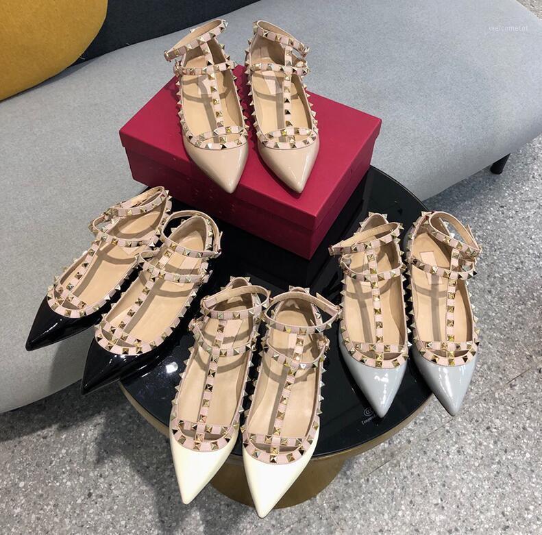 

Women Flat Sandal V Brand Black Designer Design Rivets Women Sandals Pointed Toe Flat Shoes Real Leather Sandals 34-43 No Box1, Same as pictures11