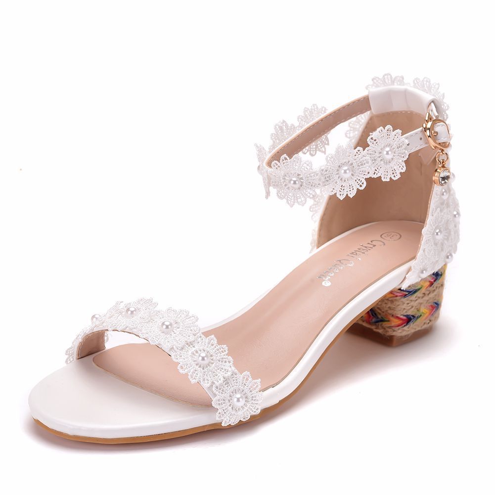 

arrival New of women summer square high-heeled open-toed buckles strapped woman party shoes b0010 white sandals DYGG, Women summer sandals.