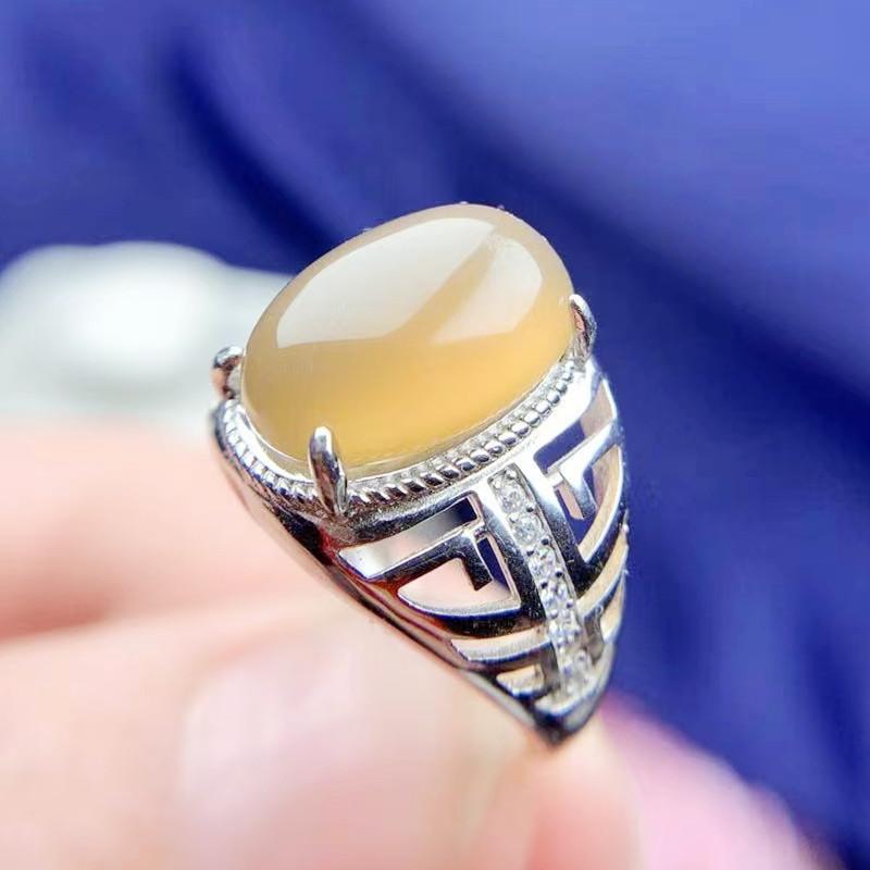 

Cluster Rings Men Ring Natural Real Yellow Chalcedony Per Jewelry 10*14mm 8.5ct Gemstone 925 Sterling Silver T214157, Golden;silver