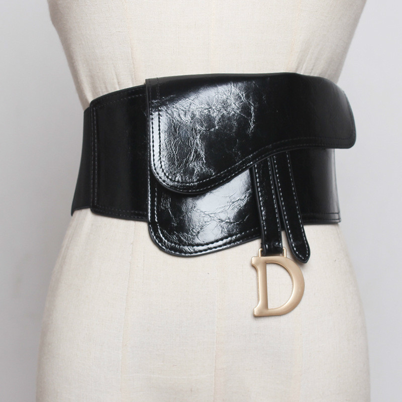 

Black Leather Waist Belt Women 2020 Fashion D Buckle Belt Pu Oil Leather Seal Ladies Elastic Stretch Women Belt Dress Decorative
