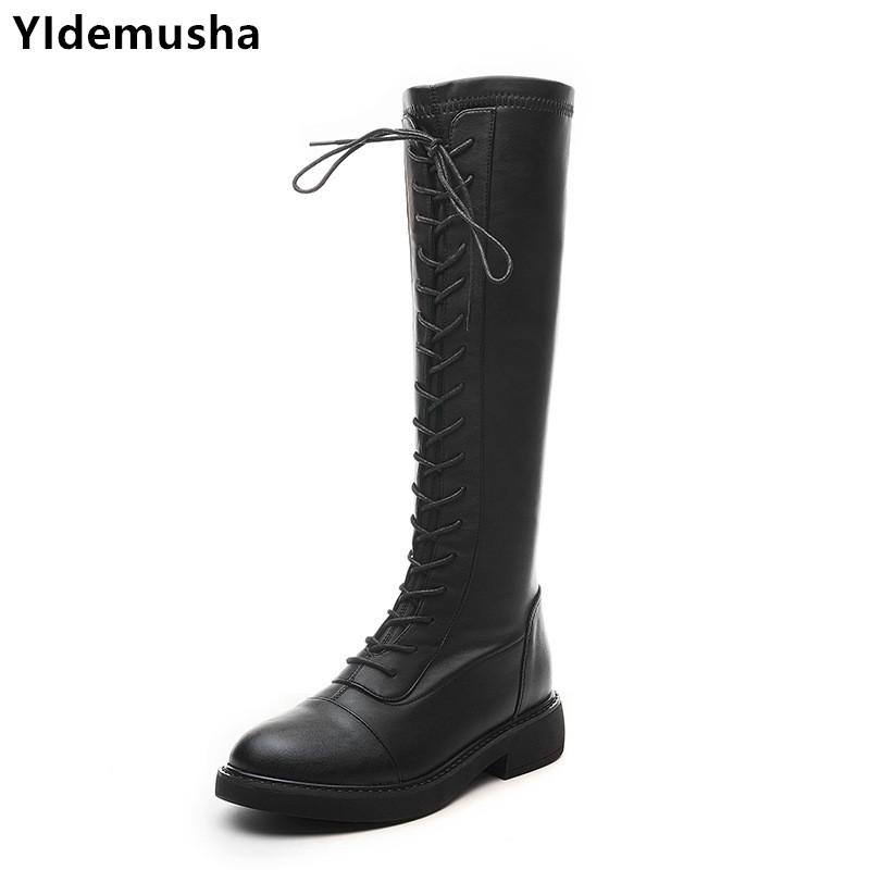 

2021 New Women Cross Tied Knee High Boots Winter Newest Sexy Long Boots Night Club Shoes Woman Genuine Leather Warm Casual, Black low