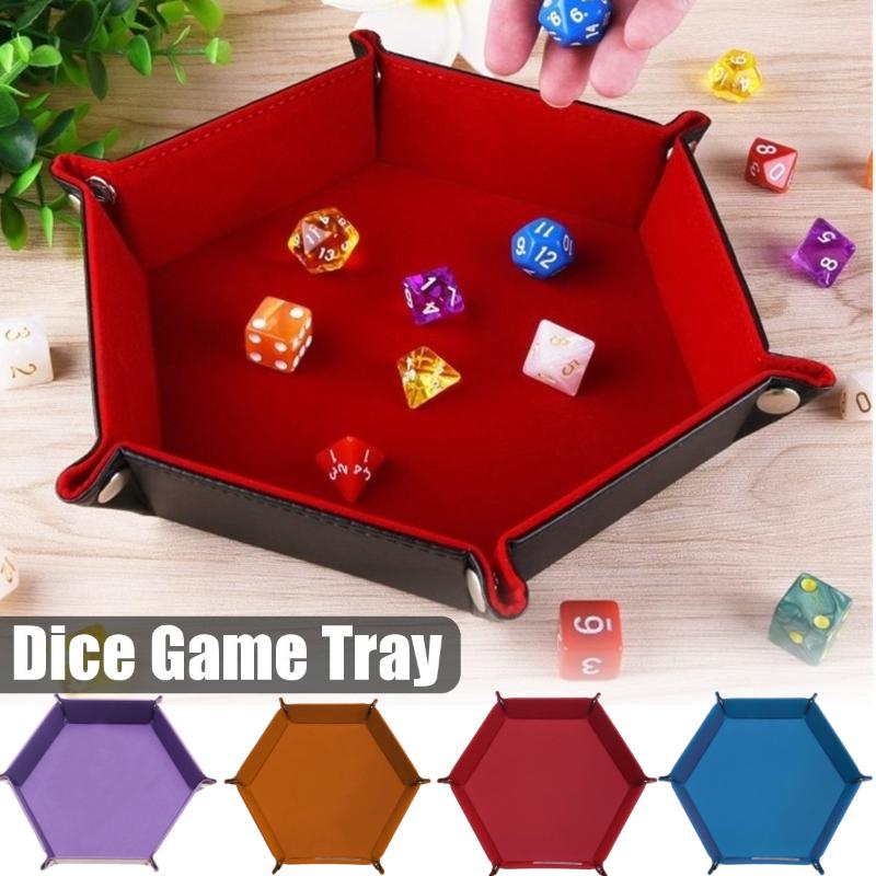 

4 Colors PU Leather Folding Hexagon Dice Tray Dice Box For RPG Games Storage Case New