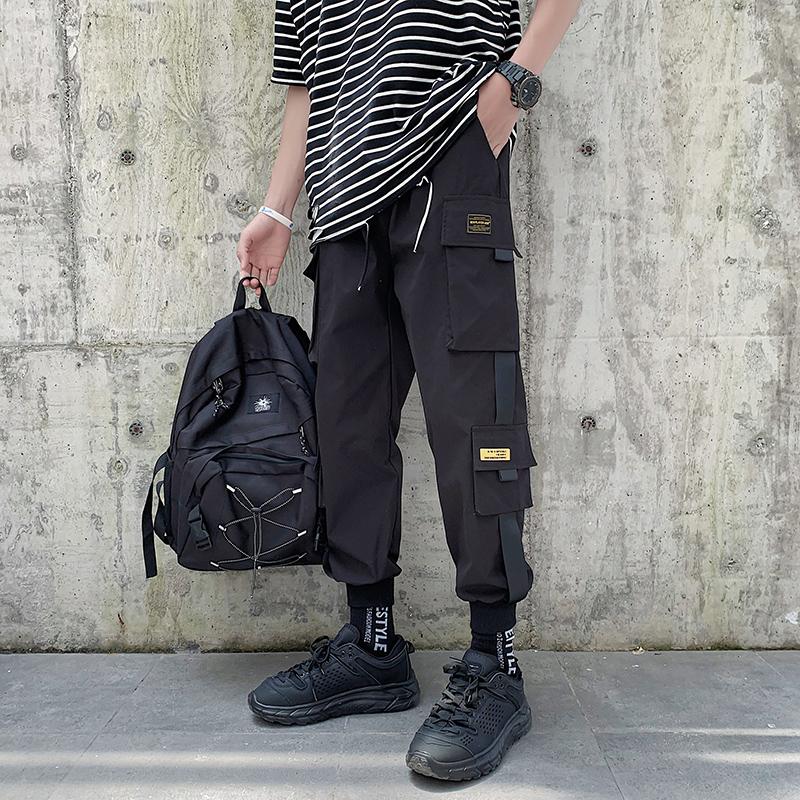 

Men's Pants Mens Cargo Joggers Comfortable Casual Drawstring For Men Streetwear Loose Male Trouser Trendy Tie Feet Militar, Black