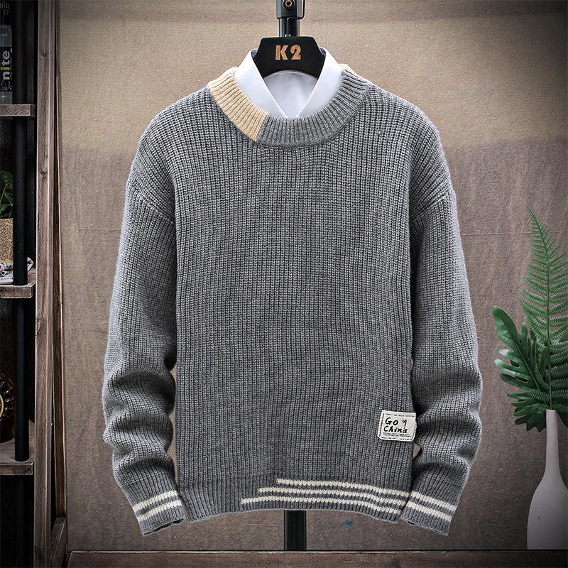 

Autumn Men Sweaters Wool Knitted Casual Mens Patchwork Pullover O-Neck Thick Warm Male Jumper Cotton Long Sleeve Winter Clothing Men's, Bbc khaki