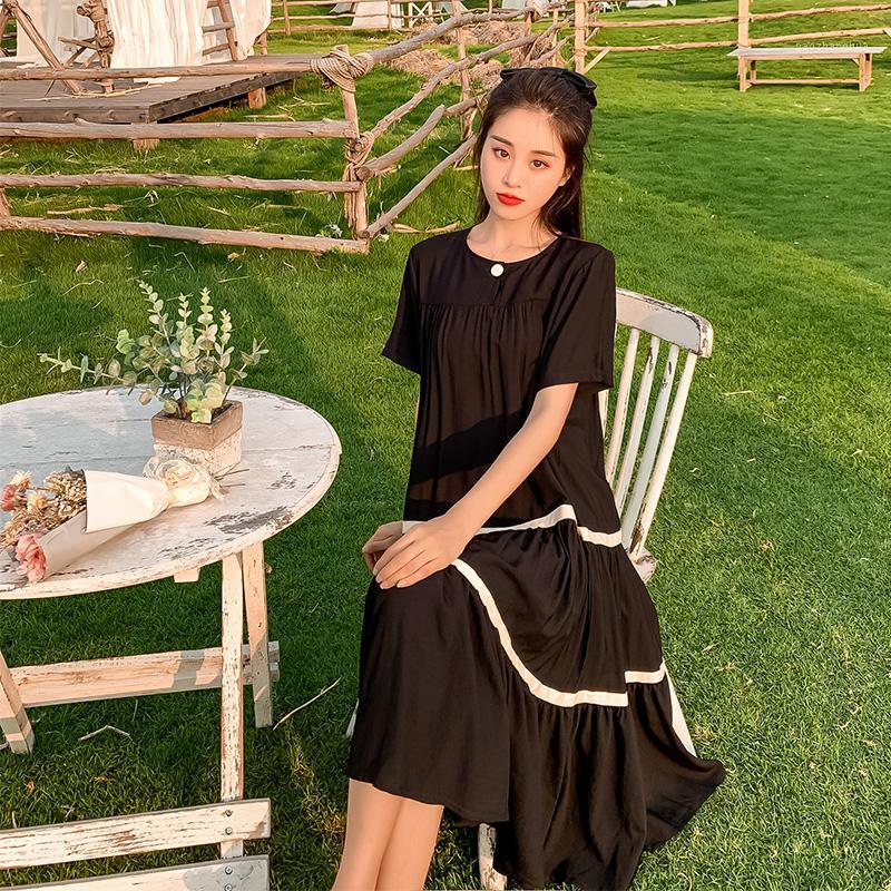 

9036# Maternity Dress Summer Short Stripe Sleeve Easy Matching Loose Stylish Dress for Pregnant Women Mom1, Black