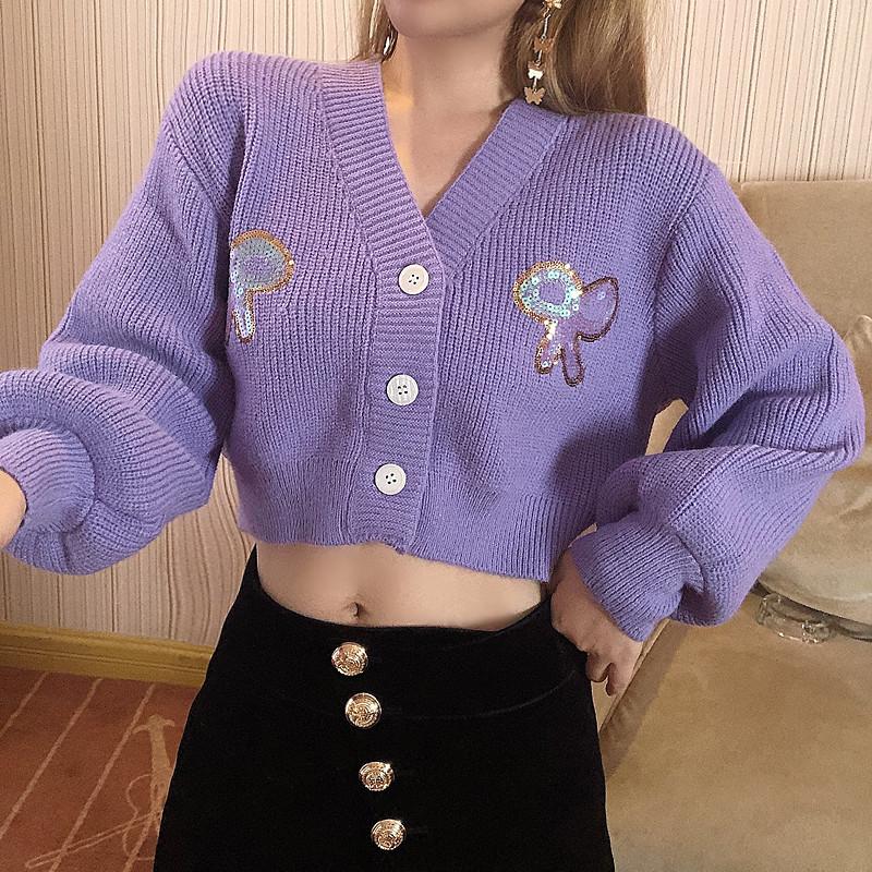 

Cardigan Crop Top Women Cardigan Women Crop Sweater Purple Sweaters Girls Japanese Fashion