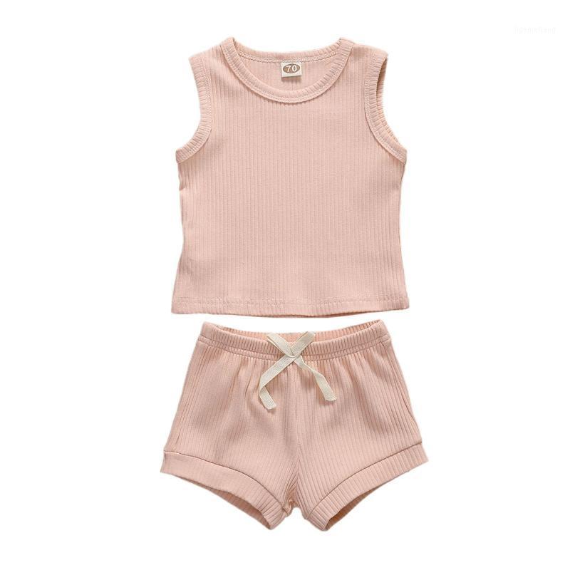 

2020 Baby Summer Clothing 2Pcs Newborn Infant Baby Girl Clothes Sleeveless Top Shorts Cotton Ribbed Outfits1, Beige