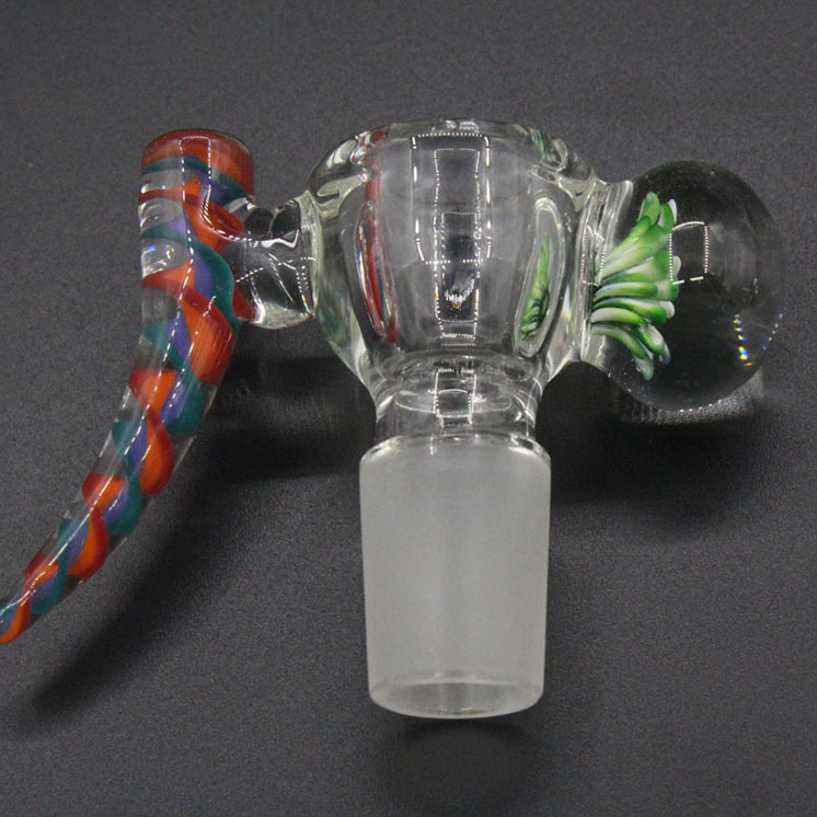 

2021 new hook bowl unique green flower nice horn bowl 14mm Male Joint strong glass heavy duty for oil rig bong beaker vacuum stack mix color