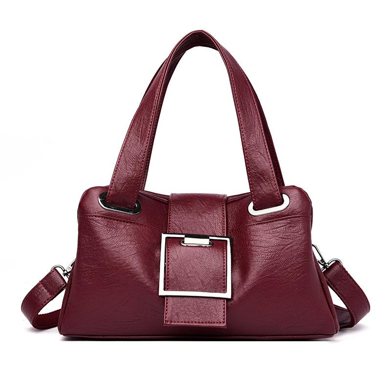 

2021 new European and American style leather handbags handbag fashion all-match pillow bag ladies shoulder bag, Black