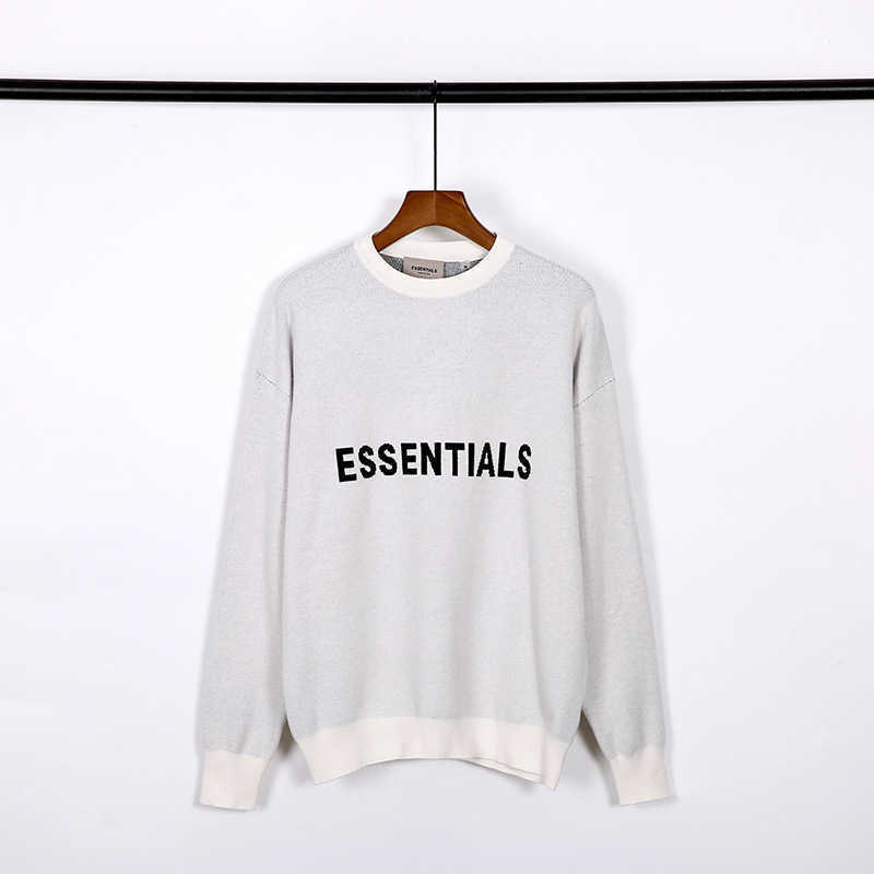 

Dhstreetwears Hoodies Fog Essentials Yarn Dyed Letter Knitted Round Neck Pullover Men' Women' Sweater Popular Top Quality Designer, White