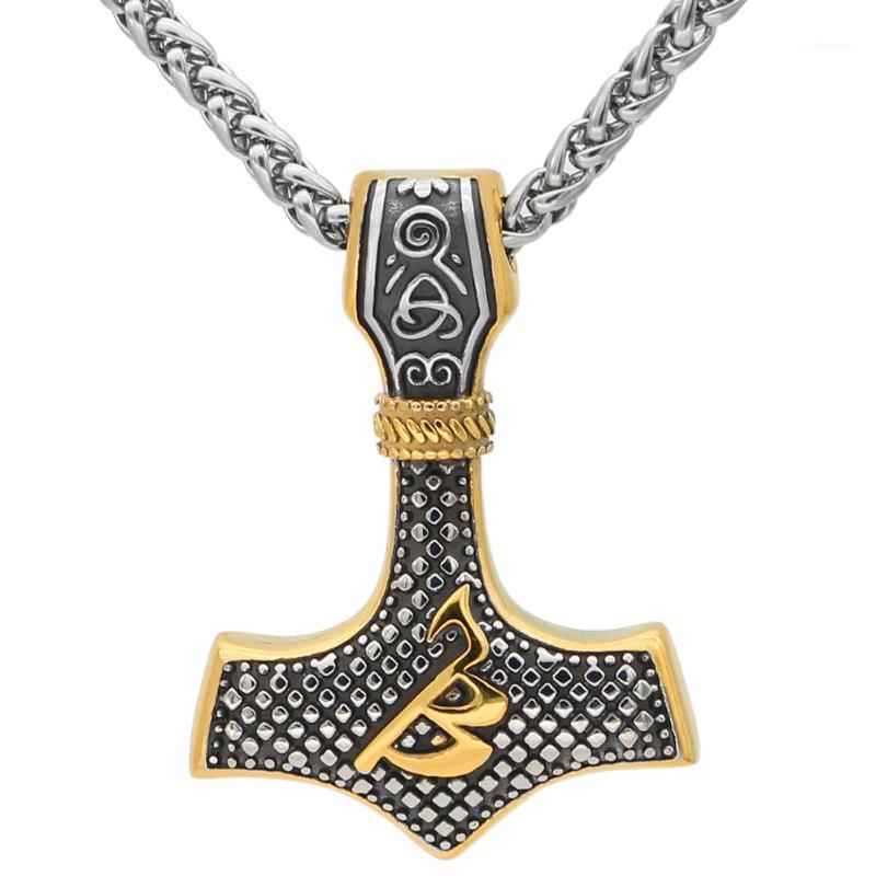 

Nordic stainless steel axe odin wolf amulet talisman pendant necklace with Valknut Gift Bag1