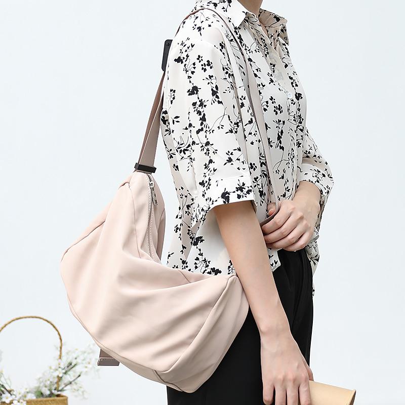 

Leisure Art Canvas Bag Versatile Fashion Large Capacity Single Shoulder Bag Solid Color Zipper Messenger Women's