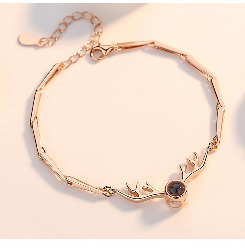 

Rose Gold&Silver Color 100 languages I love you Projection Women Bracelet Romantic Love Memory Wedding Necklace Women Gift A201