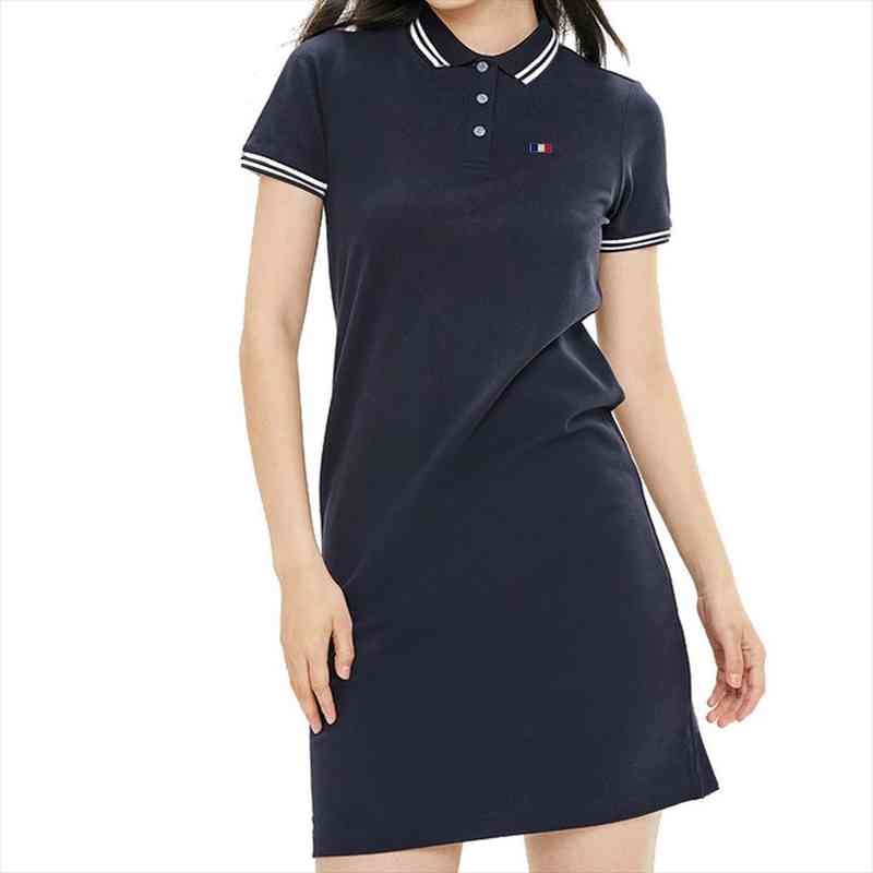 

ladies summer short sleeve polo shirt dress women lapel 100% pure cotton casual slim brand logo tennis polo, Black;gray