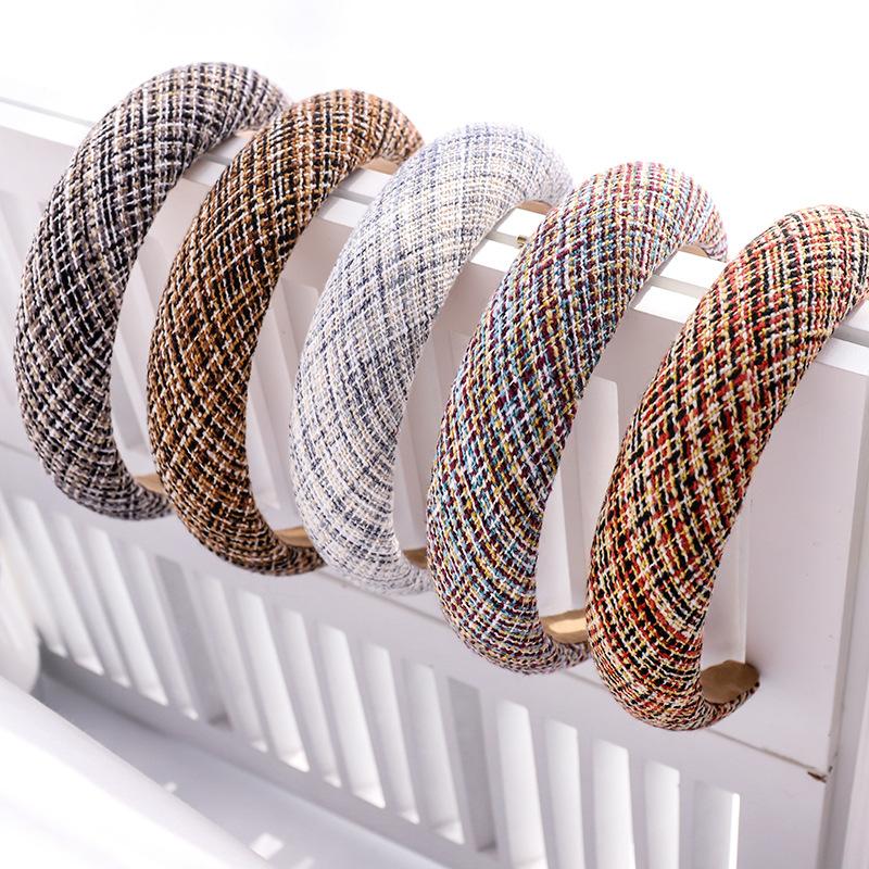 

Plaid Woolen Fabric Sponge Hairband Headband for Women Girls Hair Accessories