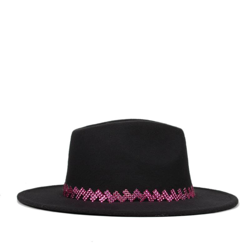 

Handmade Punk Fedora Hat Women Acrylic Gems Wide Brim Jazz Cap Winter Panama Party CosPlay Hat 2 Size, Black aqh
