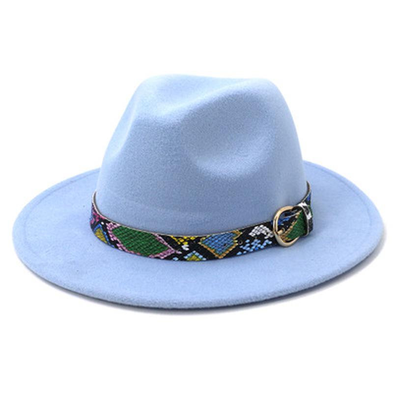 

felted hat men women iwth band belt snake print vintage street fedora hats wide brim solid new green black fascinator women hats, Yellow