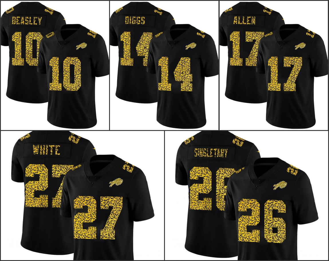 

Jersey Buffalo''Bills''Men #10 Cole Beasley 14 Stefon Diggs 17 Josh Allen 27 Tre'Davious White Black Leopard Print Fashion''NFL''Women Youth