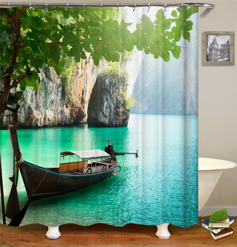 

Nature Forest Shower Curtain Waterproof Bathroom Screen Trees Scenery Curtains Polyester Cloth Bath Home Curtains With Hooks