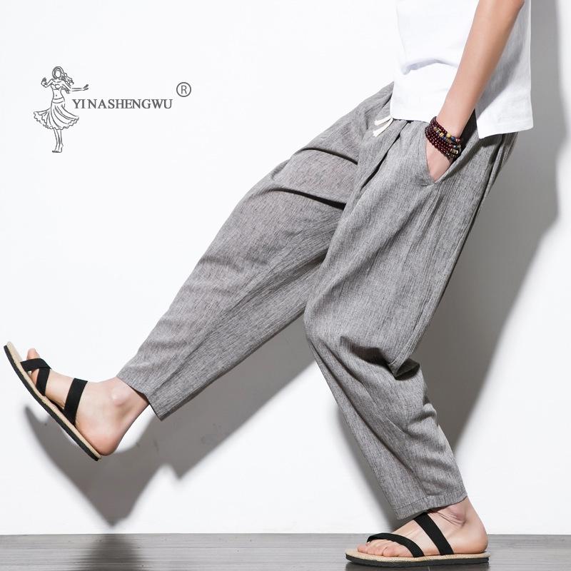 

Harajuku Kimono Japanese Costume for Man Wide Leg Pants Casual Loose Linen Trouser Male Harlan Haori Harem Pants Capri-Pants