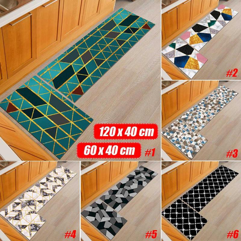 

2 PCS Kitchen Mat Anti-slip Modern Area Rugs Living Room Balcony Bathroom Printed Carpet Doormat Hallway Bath Mat, Optional 1