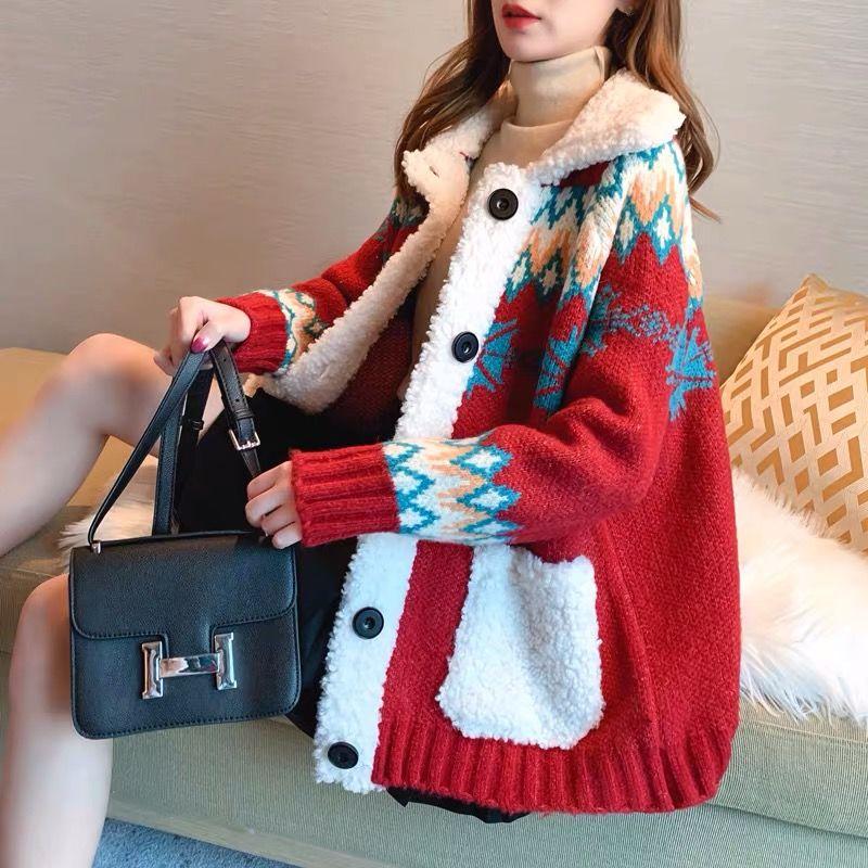

Christmas Sweater Cardigan Women Thickened Winter 2020 Loose Knitted Coat Pull Femme Jumper Sueter Mujer Truien Dames Turtleneck, Green