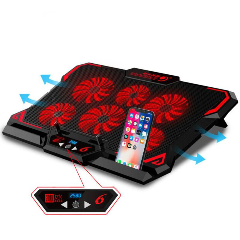 

Gaming Laptop Cooler Notebook Cooling Pad 6 Silent Red/Blue LED Fans Powerful Air Flow Portable Adjustable Laptop Stand