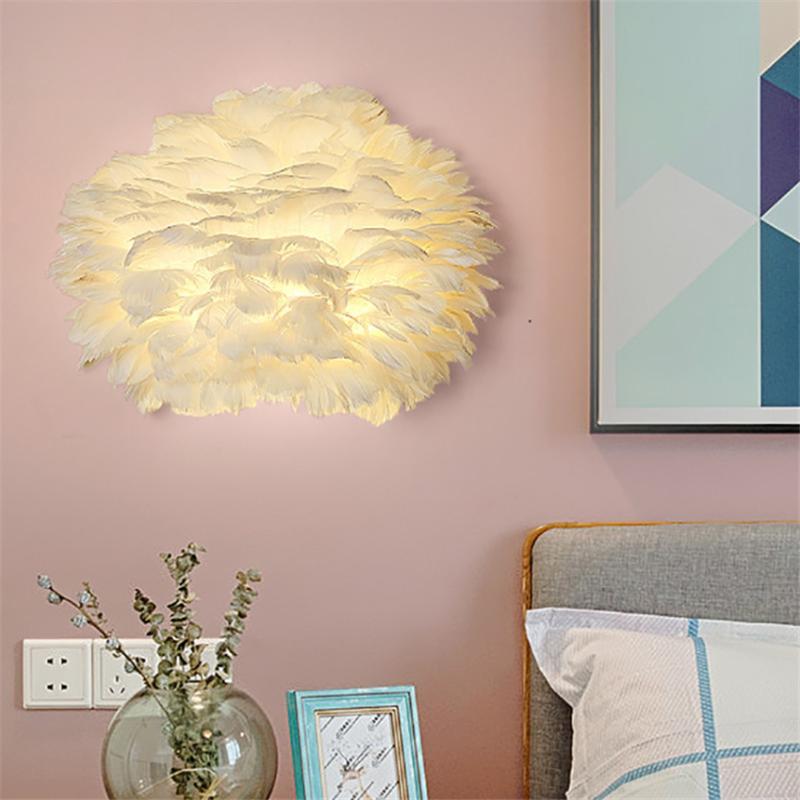 

Nordic Feather Lamp Wall Lamp LED Simple Fairy Living Room Creative Kid Children Girl's Room Wedding Bedside Lamparas Home Decor