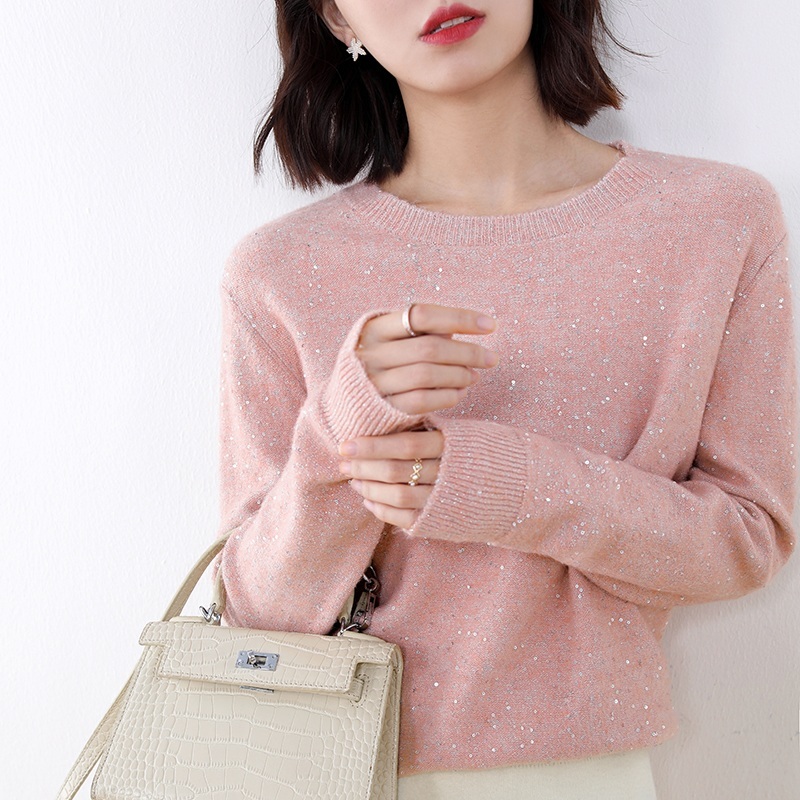 

Warm trade with sequins women' shirts 100% wool knitted or crocheted oneck 2020 winter 7 standard female jumpers tops, The picture1