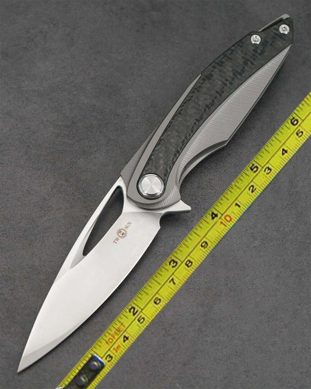 

TwoSun Camping 14C28N Carbon Fiber Titanium Flipper Pocket Folding Knife TS228