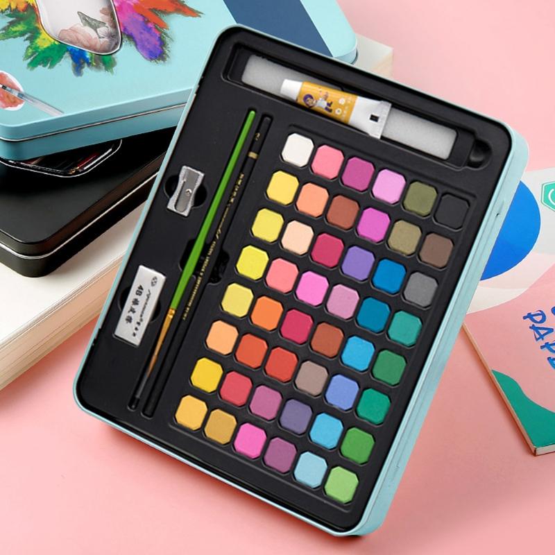 

48 Colors Solid Watercolor Paint Pigment Portable Travel Brush Pen Set for Students Drawing Art Supplies