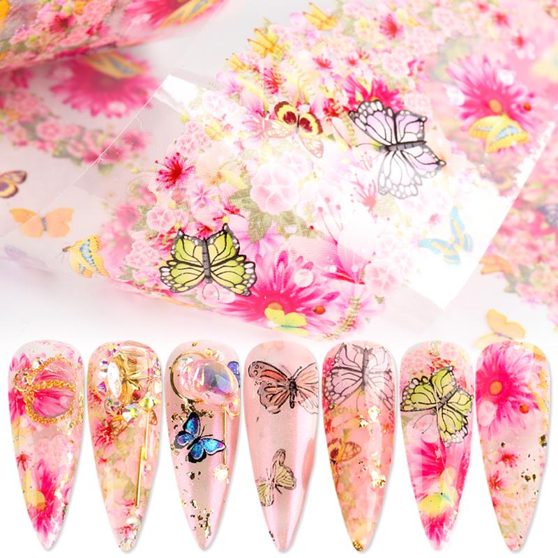 

10pcs Nail Art Transfer Foils Nail Sticker Tip Decals Butterfly Flowers Summer Sliders For DIY Manicure Art Decor LA1803, 1789