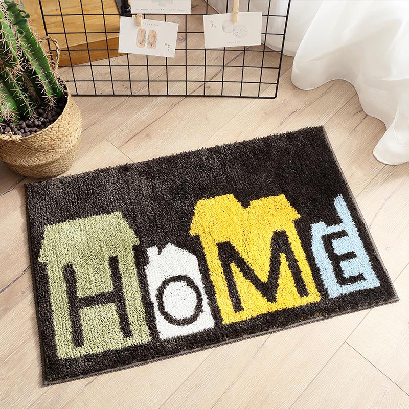 

High Quality Colored House Home Words Pattern Carpet Flocking Rectangle Welcome Entrance Door Mat Bathroom Kitchen