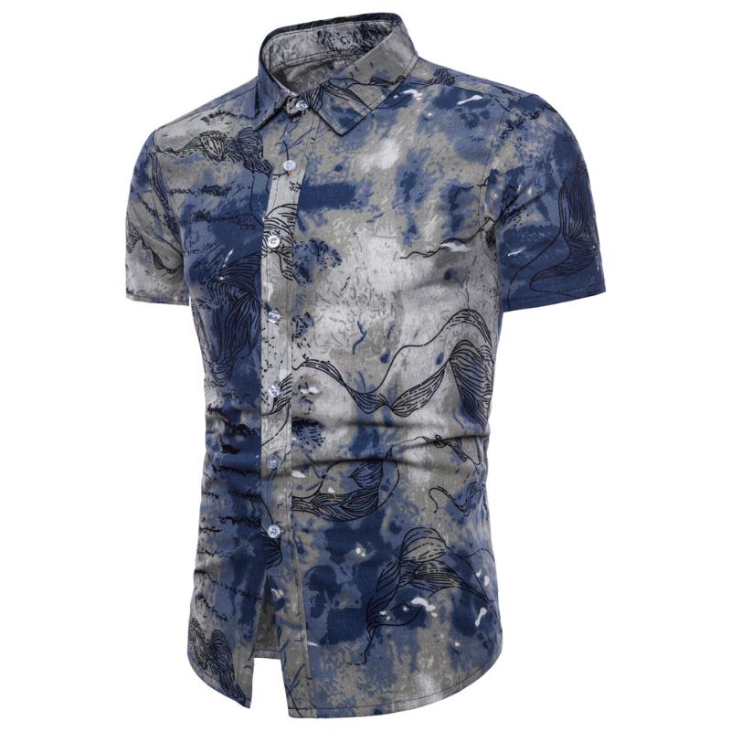 

Fashion Men's Shirt Plus Size Summer Bohe Floral Short Sleeve Shirts men Casual Linen Basic Blouse Top, As pic