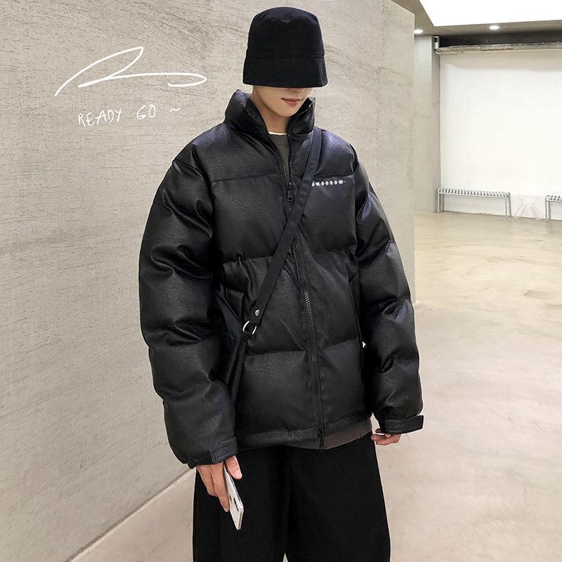 

Men' Solid Color Leather Coat 2020 Winter New Loose Warm Couple Parkas Thicken Zipper Waterproof Parkas, Black