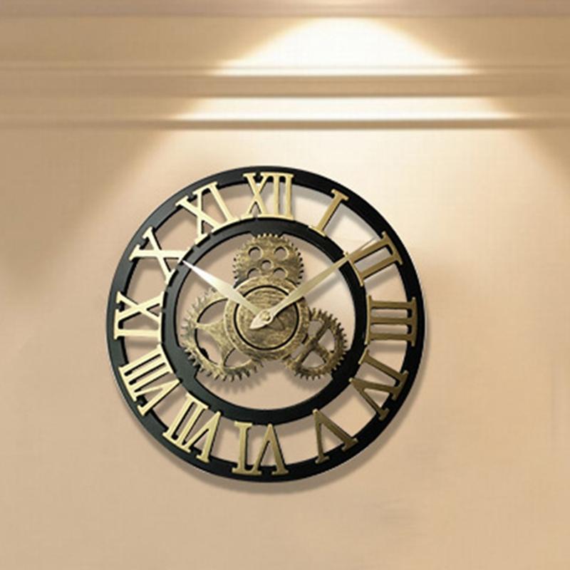 

Ancient Roman Style Wall Clock 13.4Inch Industrial Gear Decorative Retro Wall Clock Industrial Style Living Room Bedroom Decro