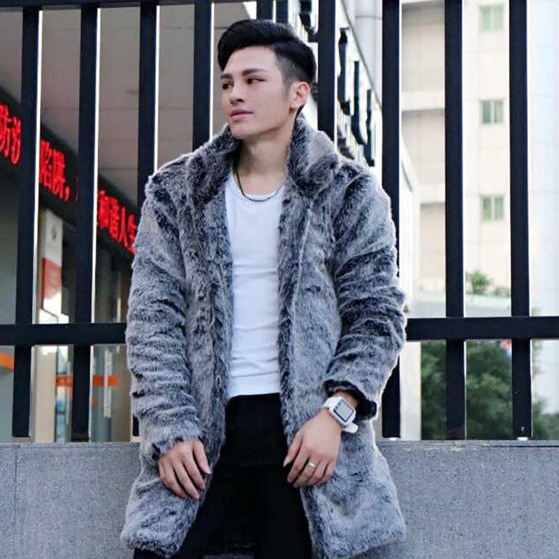 

5XL Men Winter Clothes Middle and Long Style Imitation Coat Windbreaker Winter Casual Fluff Thickening Coat, Gray