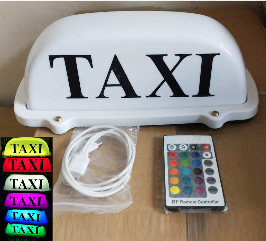 TAXI Sign Car Driver Cab Roof Top Light Remote Color Change Rechargeable Battery 7 colorful-image-618592723