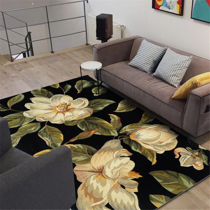 

Chinese Style Black Carpet Flower Modern European Floral Carpet For Living Room Beside Rugs Bedroom Kitchen Floor Mat